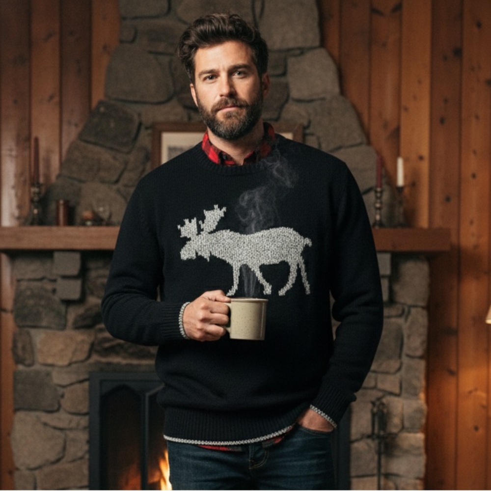 ORIGINAL WEATHERPROOF VINTAGE Moose Sweater L Black $85 Retail EUC